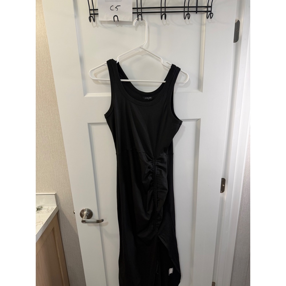 ChicMe Womens Black Ribbed Ruched Side Slit Midi Dress Sleeveless ODL1401 Medium